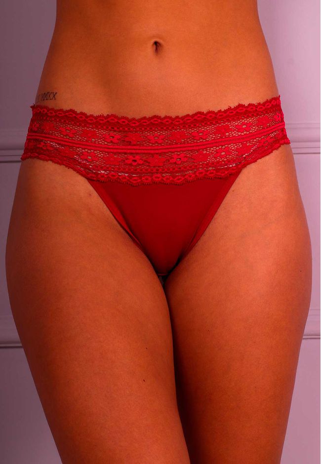 Kit 3 Calcinhas com Cós de Renda Pêssego, Vermelho... - FRELITH