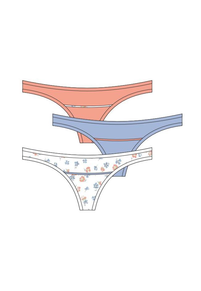 Kit 3 Calcinhas Frelith Floral, Azul e Coral em Mi... - FRELITH