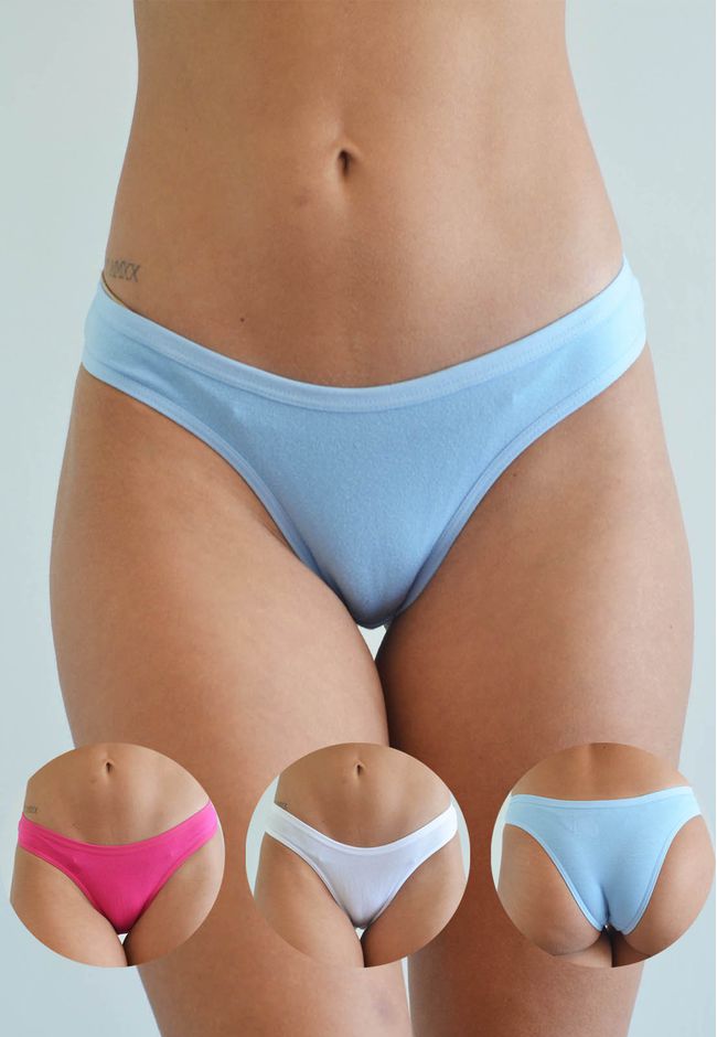 Kit 3 Calcinhas Frelith Pink, Azul e Branco em Cot... - FRELITH