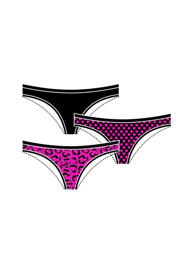 Kit 3 Calcinhas Frelith Neon Pink Onça Poá e Preto... - FRELITH