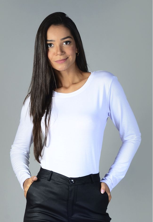Blusa Frelith Manga Longa Lisa - BRANCO - FRELITH