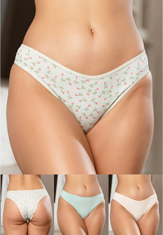 Kit 3 Calcinhas Frelith Roseira marfim e verde cla... - FRELITH