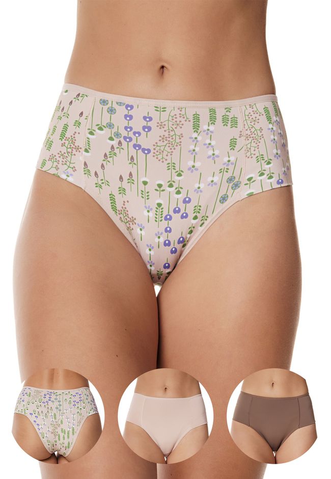 Kit 3 Calcinhas Frelith Mix Flores Base e Castanho... - FRELITH