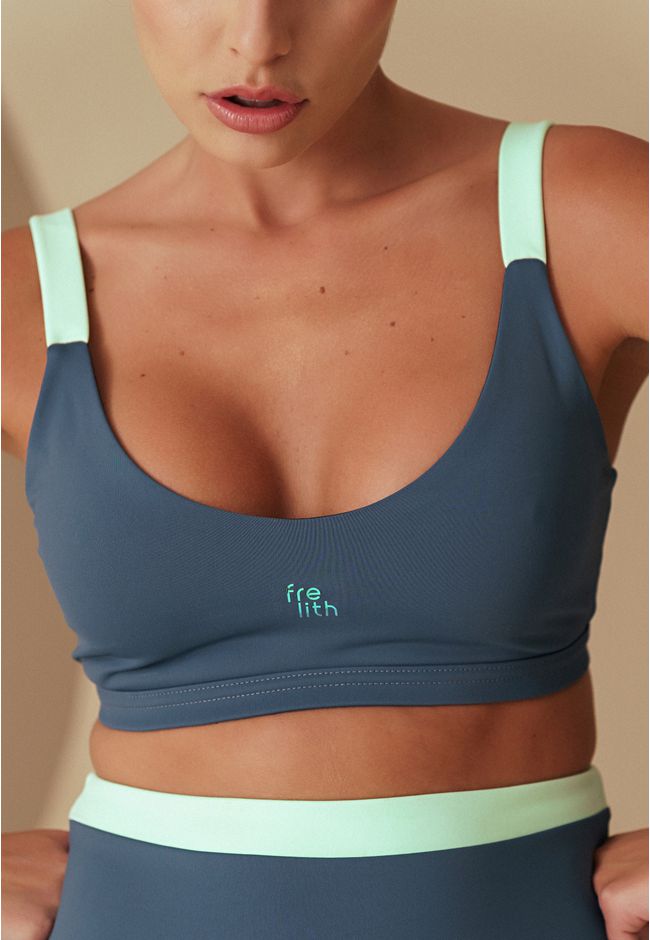 Top Fitness Frelith Costas Decote V - CINZA AZULAD - FRELITH