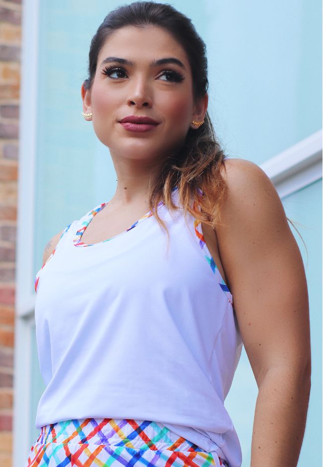 Regata Fitness Frelith Lara Branca e Recorte Estam... - FRELITH