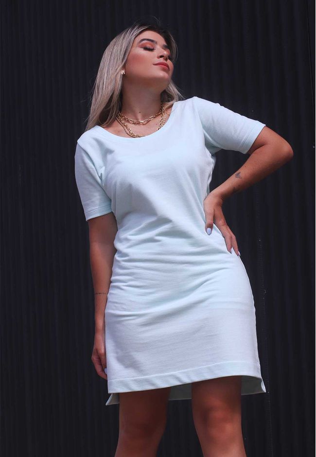 Vestido Curto de Moletom e Manga 2/3 - VERDE