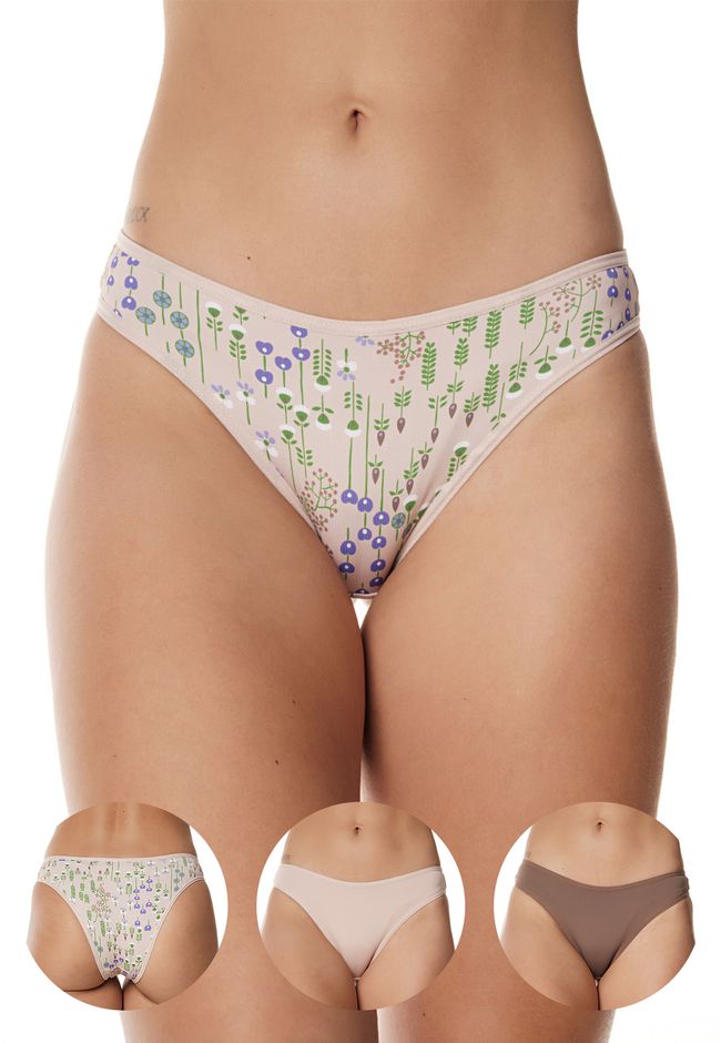 Kit 3 Calcinhas Frelith Mix Flores Base e Castanho... - FRELITH