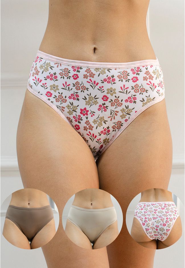 Kit 3 Calcinhas Frelith Floral Castanho e Chocolat... - FRELITH