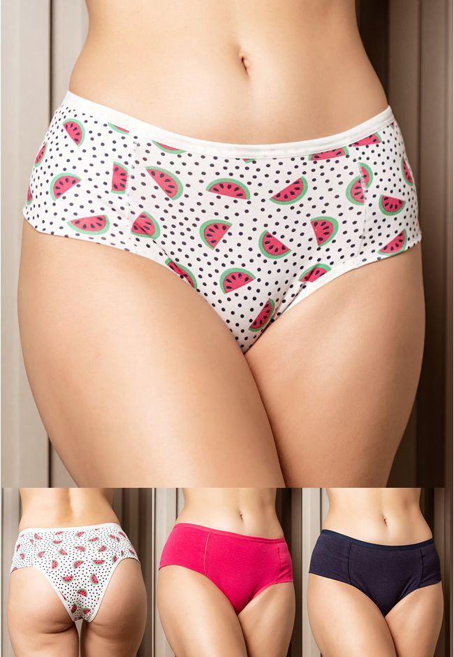 Kit 3 Calcinhas Frelith com 1 Estampa em Melancia ... - FRELITH