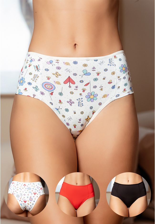 Kit 3 Calcinhas Frelith Jardim Vermelho e Preto - ... - FRELITH