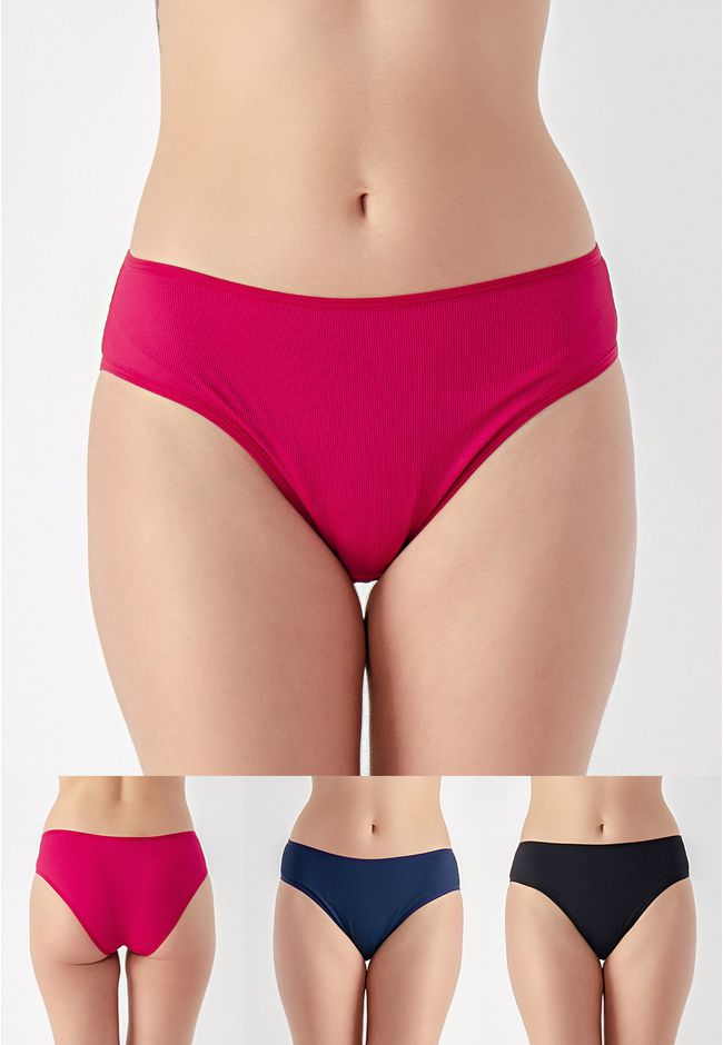 Kit 3 Calcinhas Leah Frelith Marinho, Marsala e Pr... - FRELITH