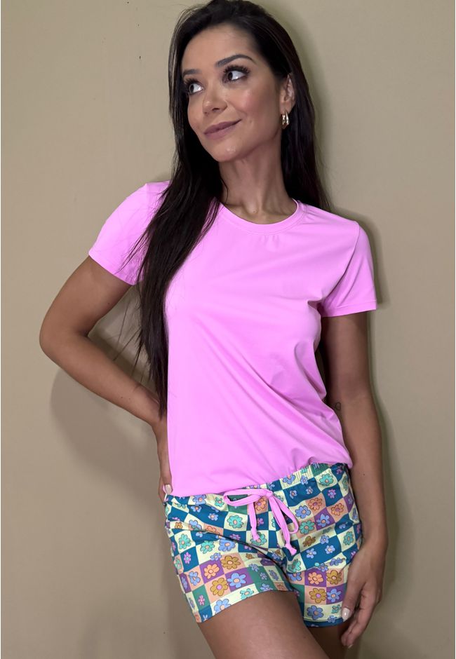 Pijama Verão Frelith Rosa com Floral - ESTAMPADO - FRELITH