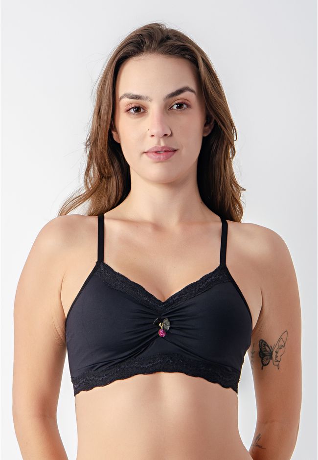 Sutiã Top Franzido Rendinha Frelith Básico - PRETO... - FRELITH