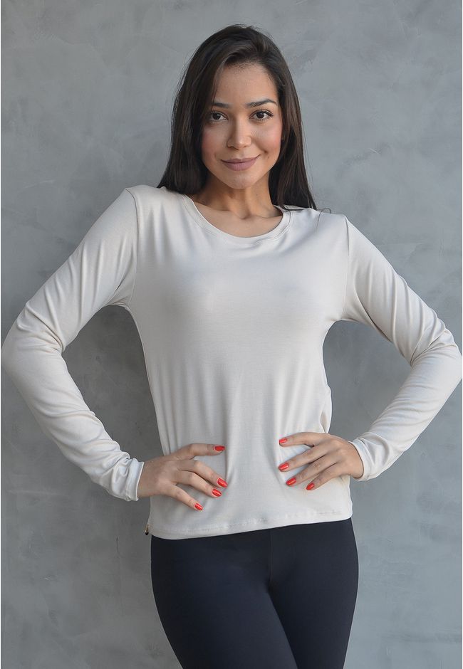 Blusa Frelith Manga Longa Lisa - AREIA - FRELITH