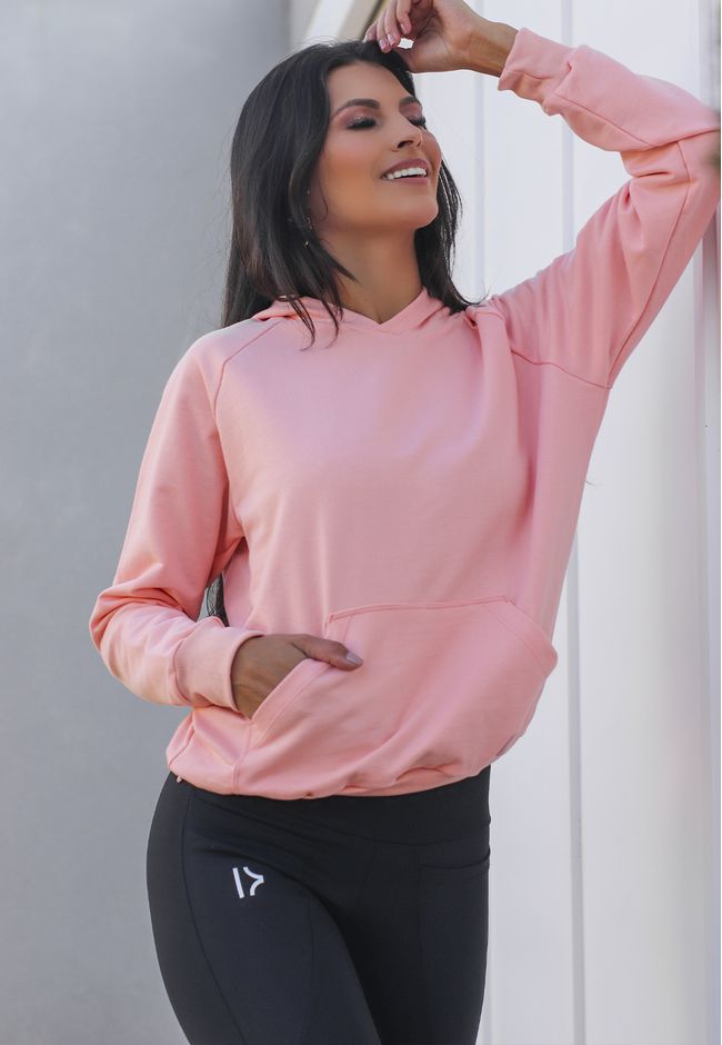 Blusa Moletom Frelith Lisa com Capuz - CORAL - FRELITH