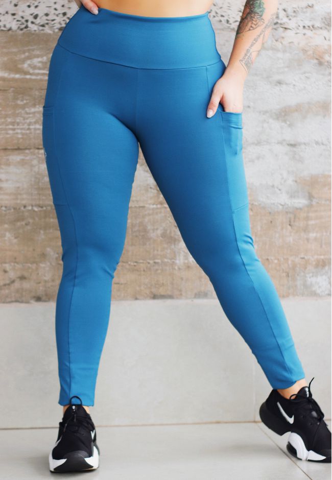 Legging Fitness Frelith Recorte com Bolso - AZUL P... - FRELITH