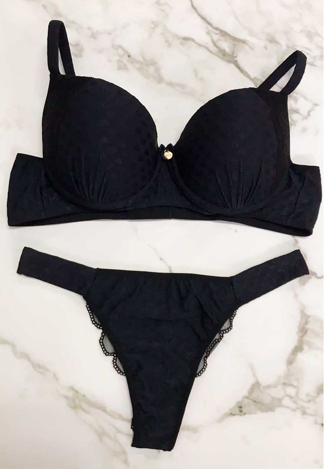 Conjunto Lingerie Plus Size Frelith Relevo Coraçõe... - FRELITH