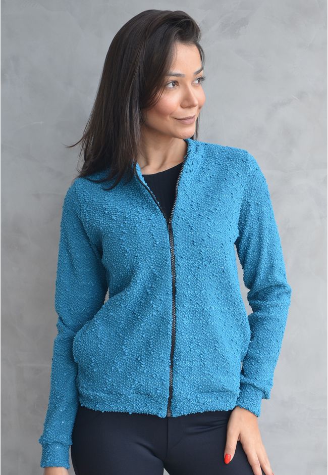 Jaqueta Frelith em Tricot Paetê - AZUL - FRELITH