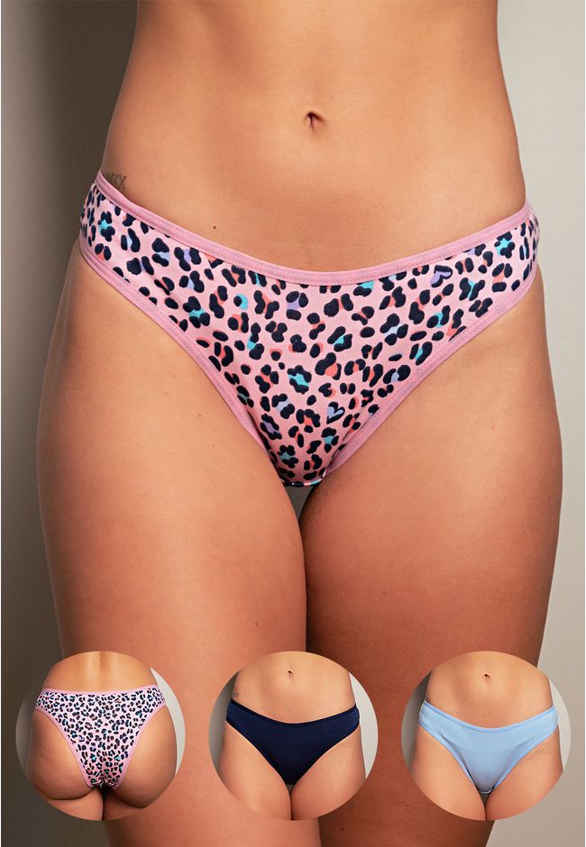 Kit 3 Calcinhas Frelith Onça Color Azul Claro e Ma... - FRELITH