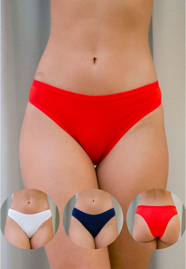 Kit 3 Calcinhas Frelith Branco Marinho e Vermelho ... - FRELITH