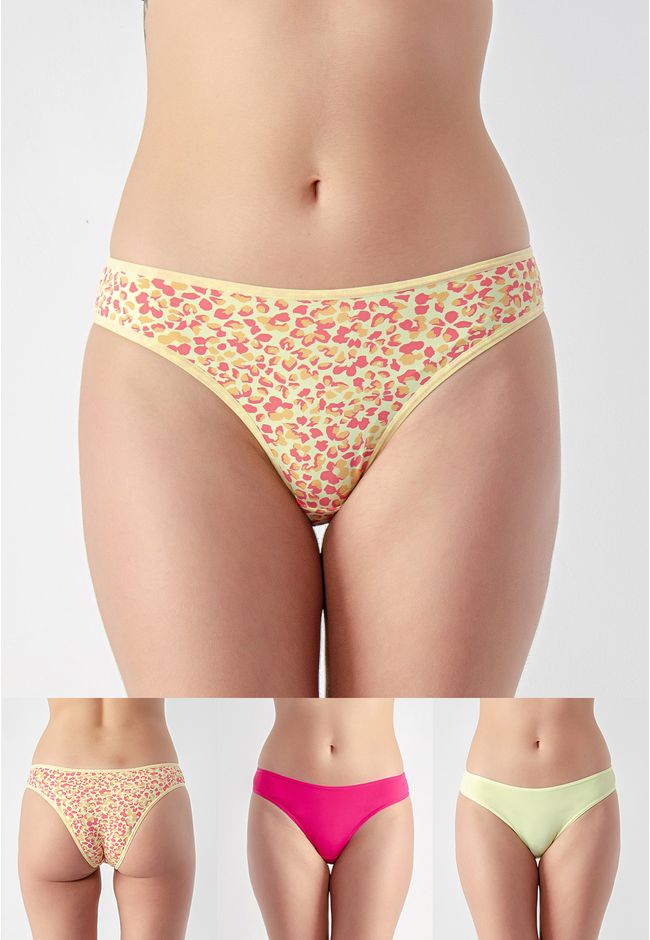 Kit 3 Calcinhas Frelith Floral Amarelo e Pink - ES... - FRELITH