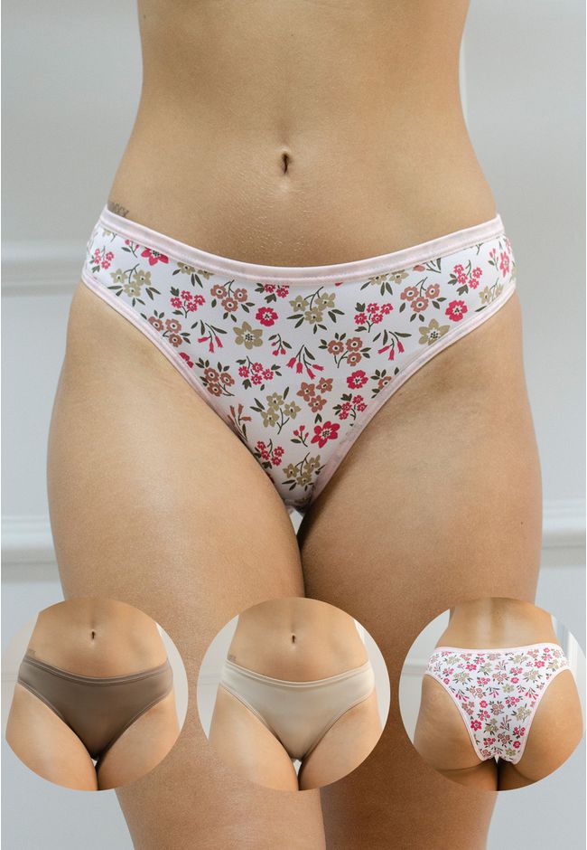 Kit 3 Calcinhas Frelith Floral Castanho e Chocolat... - FRELITH