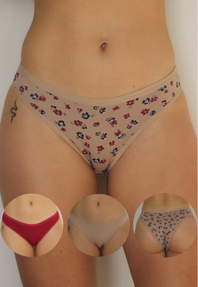 Kit 3 Calcinhas Frelith Floral, Chocolate e Vermel... - FRELITH