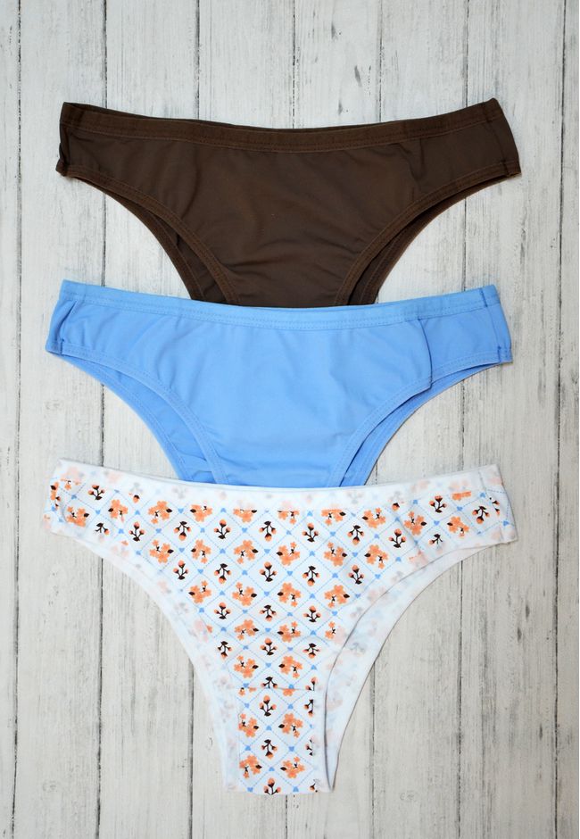 Kit 3 Calcinhas Floral Geométrico, Azul Claro e Ca... - FRELITH