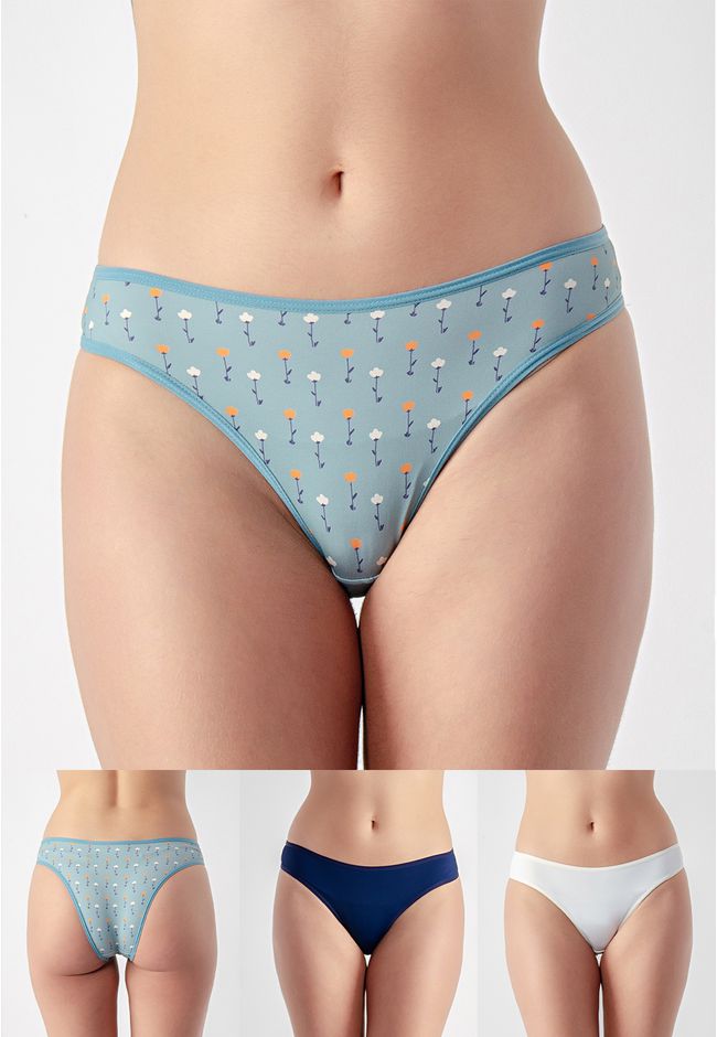 Kit 3 Calcinhas Frelith Floral Marinho e Marfim - ... - FRELITH