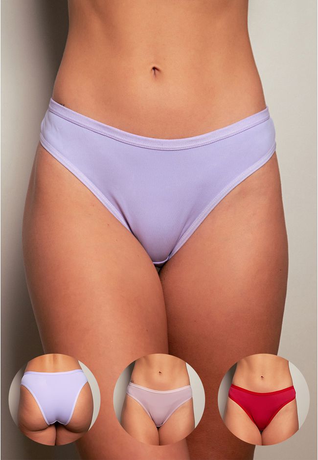 Kit 3 Calcinhas Frelith Lilás, Roxo e Vinho em Mic... - FRELITH