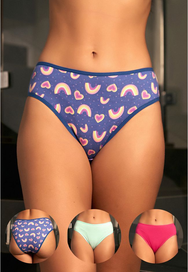 Kit 3 Calcinhas Frelith Arco Íris Verde e Pink - E... - FRELITH