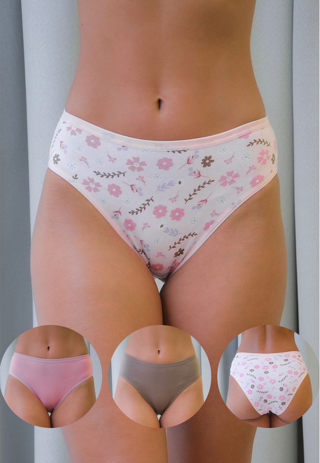 Kit 3 Calcinhas Frelith Floral Castanho e Rosa em ... - FRELITH