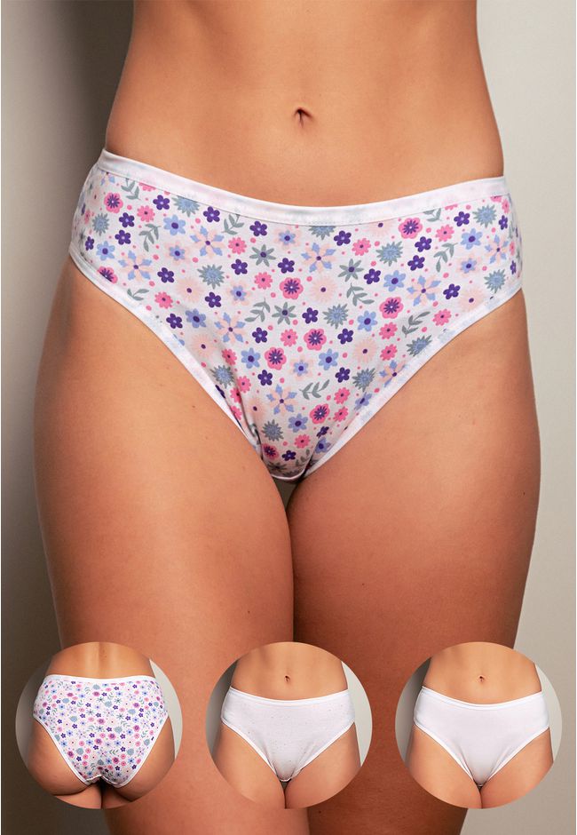 Kit 3 Calcinhas Frelith Floral, Confete e Branco -... - FRELITH