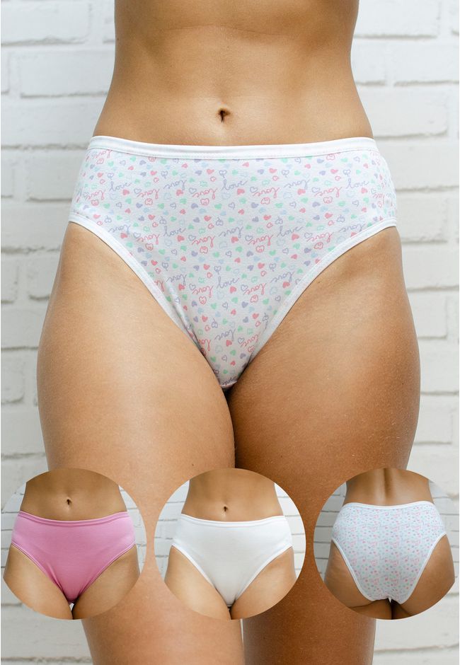 Kit 3 Calcinhas Frelith Love Rosa e Branco - ESTAM... - FRELITH