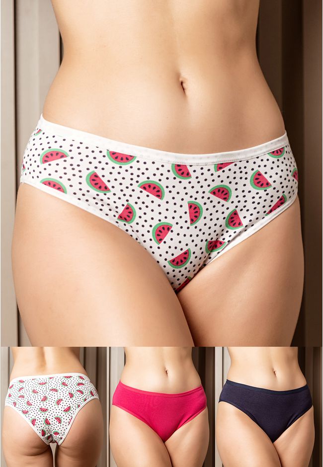 Kit 3 Calcinhas Frelith Melancia, marinho e pink -... - FRELITH