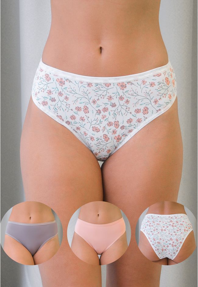 Kit 3 Calcinhas Frelith Floral Roxo e Rosê em Micr... - FRELITH