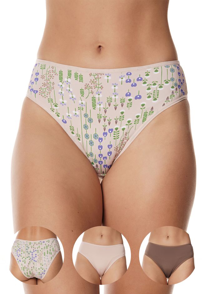 Kit 3 Calcinhas Frelith Mix Flores Base e Castanho... - FRELITH