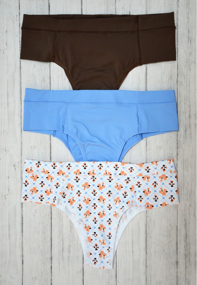 Kit 3 Calcinhas Floral Geométrico, Azul Claro e Ca... - FRELITH