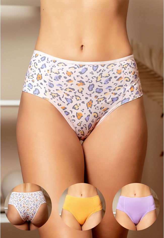 Kit 3 Calcinhas Frelith Onça Laranja e Lilás - EST... - FRELITH