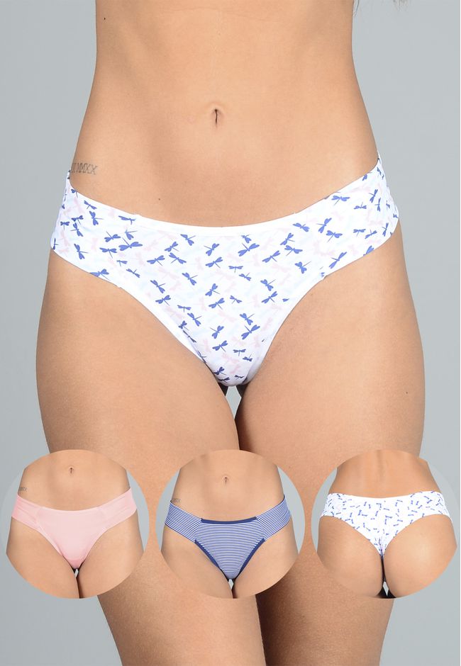 Kit 3 Fios Listrado Floral, Azul Claro e Rosa Clar... - FRELITH