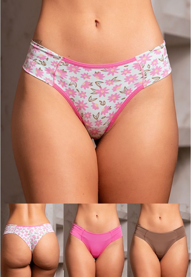 Kit 3 Fios Frelith Floral Castanho e Rosa - ESTAMP... - FRELITH