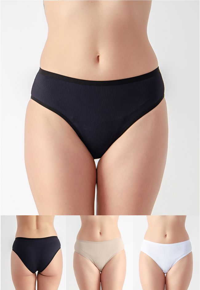 Kit 3 Calcinhas Leah Frelith Básicos Canelado - DI... - FRELITH