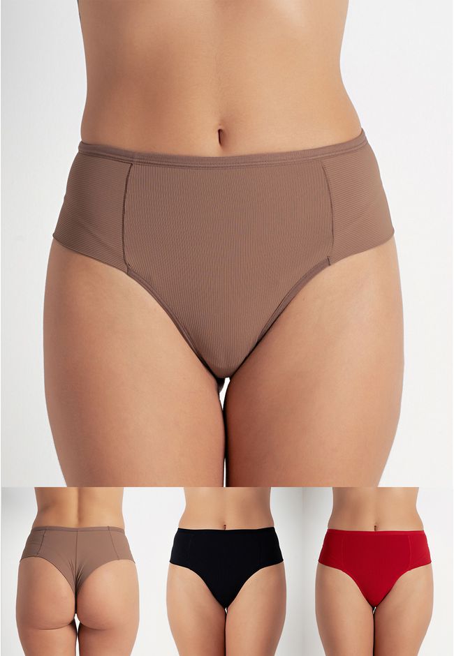 Kit 3 Calcinhas Maya Frelith Castanho, Preto e Ver... - FRELITH