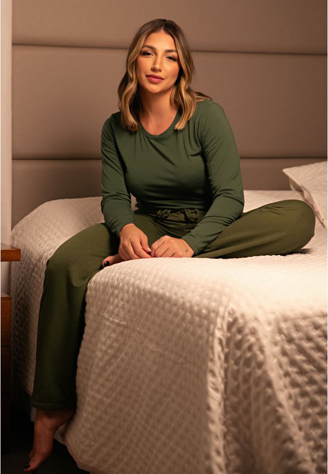 Pijama Inverno Frelith Visco e Moletinho Verde - D... - FRELITH
