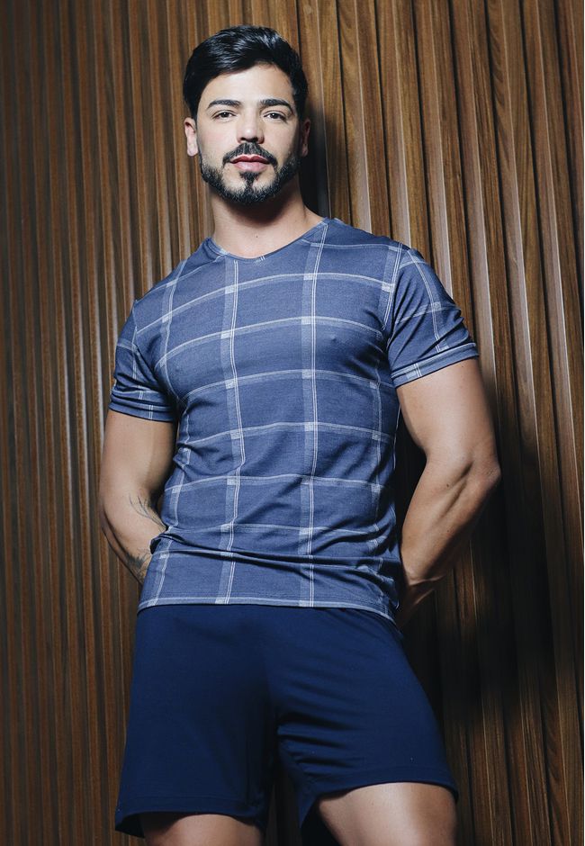 Pijama Verão Frelith Masculino Xadrez Jeans - ESTA... - FRELITH