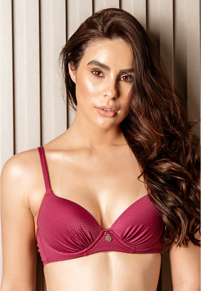 Sutiã Base Larga Franzido Poá Frelith - TINTO - FRELITH