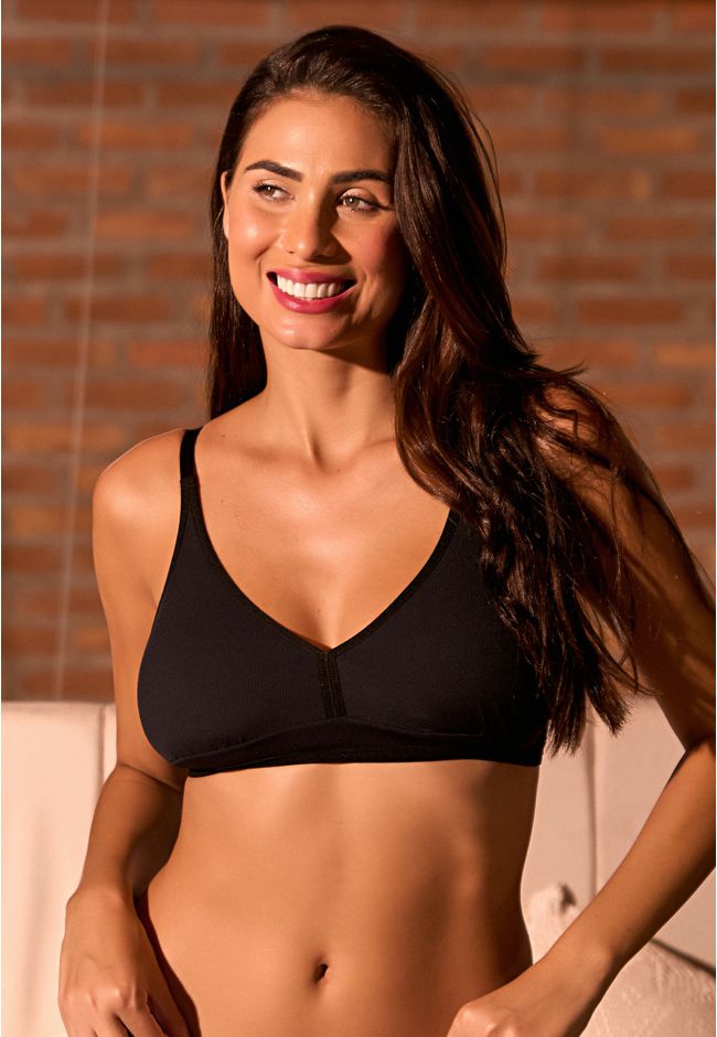 Sutiã Decote V Canelado Frelith - PRETO - FRELITH