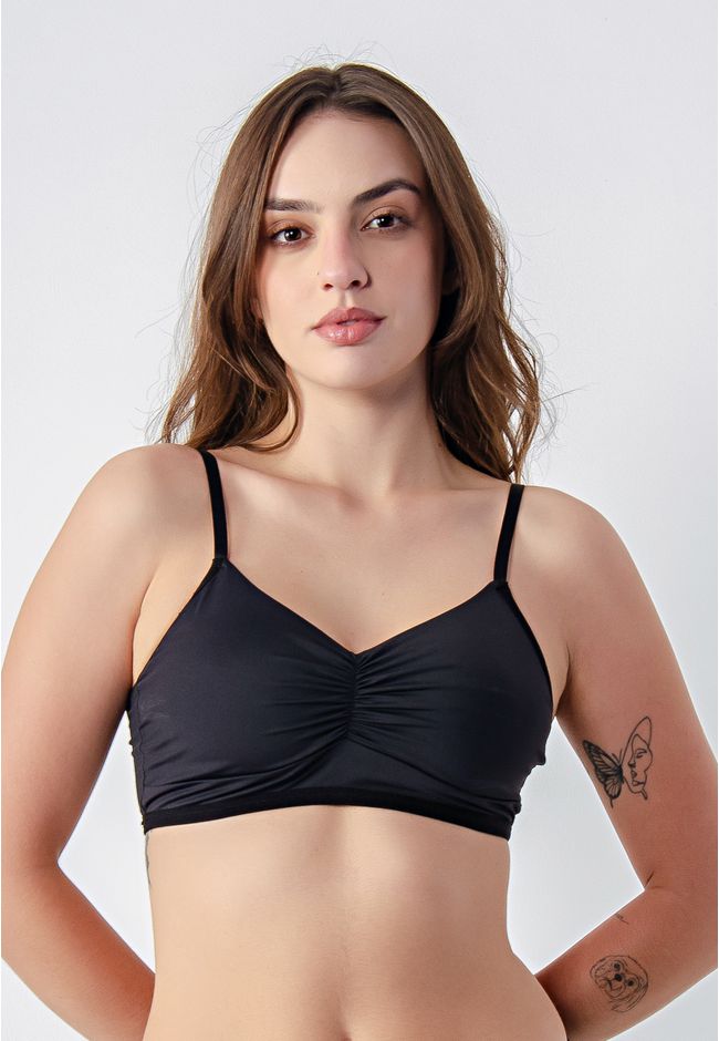 Sutiã Frelith Top Franzido Básico - PRETO - FRELITH