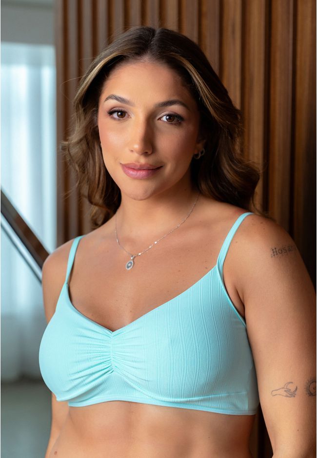 Sutiã Frelith Top Franzido Canelado - VERDE AGUA - FRELITH