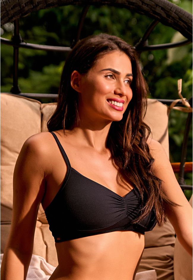 Sutiã Frelith Top Franzido Canelado - PRETO - FRELITH